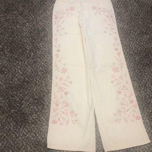 Fendi vintage lightweight Summer Jeans cream with pink embroidery. Never worn.